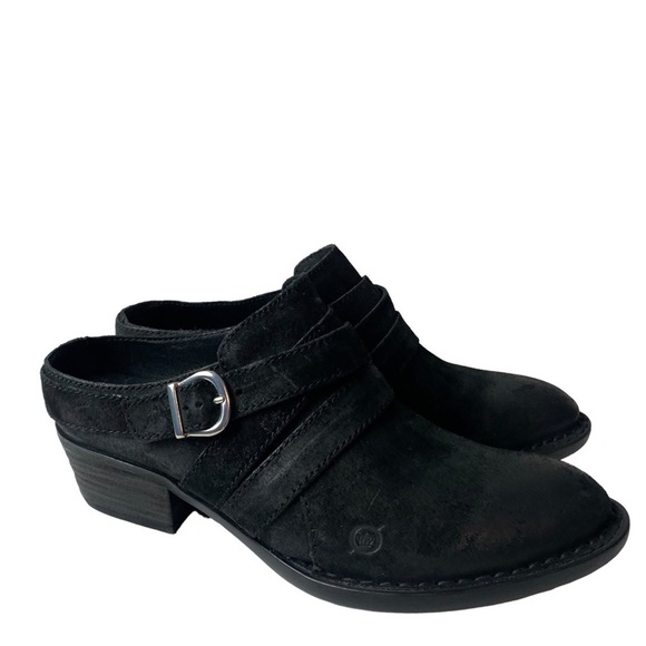 Born handcrafted footwear slip on mules/clogs heels black leather size 8M - Picture 3 of 7
